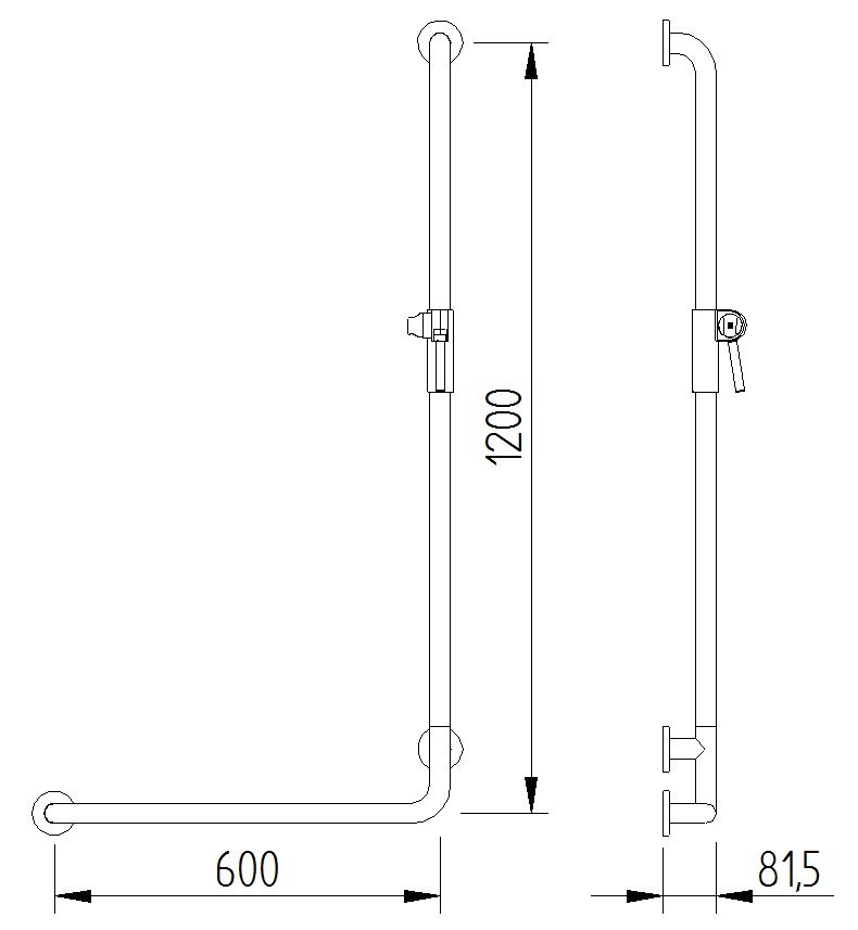 Skizze - Duschhandlauf 90° mit Brausehalter - Serie Funktion von Lehnen