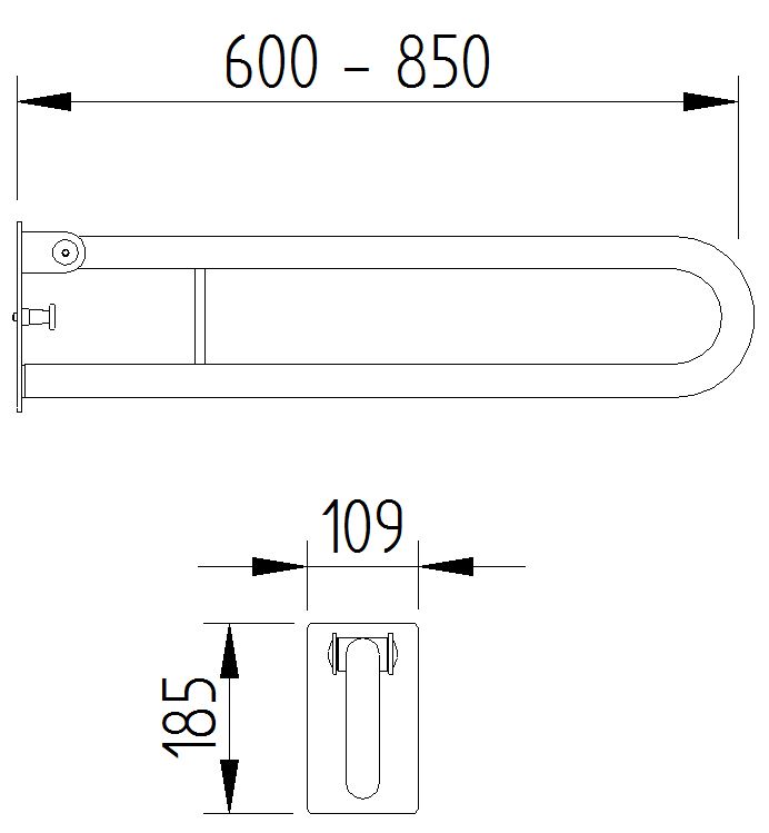 Skizze - Klappgriff in Bügelform für Montageplatte- Serie Funktion von Lehnen