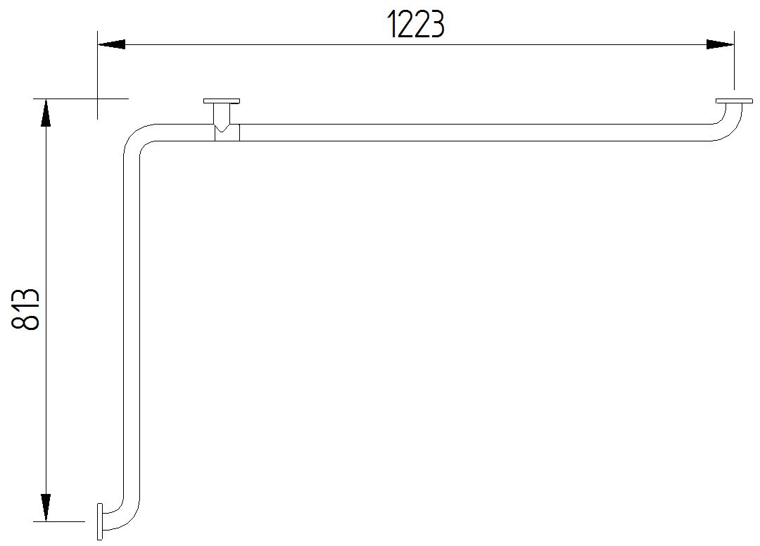 Skizze - Wannenhandlauf, 1223 x 813 mm - Serie Funktion von Lehnen