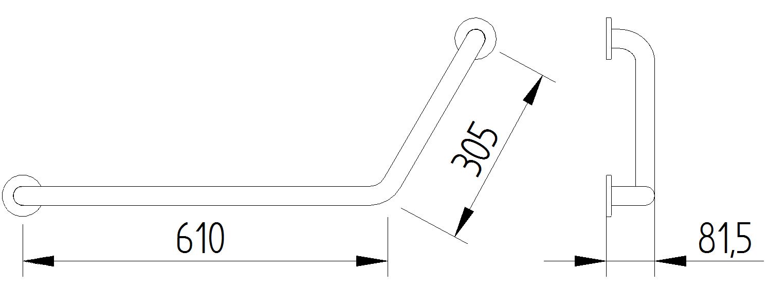 Skizze - Winkelgriff 120° 610 x 305 mm - Serie Funktion von Lehnen