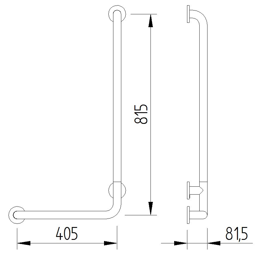 Skizze - Winkelgriff 90°, 815 x 405 mm - Serie Funktion von Lehnen