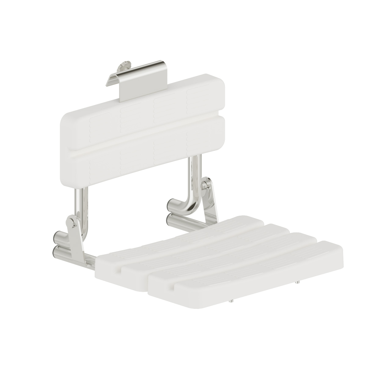 Foto - Duschsitz, Edelstahl glatt poliert, Sitz und Lehnen Kunststoff weiß, zum Einhängen - Artikel L1223100 - Serie Funktion von Lehnen