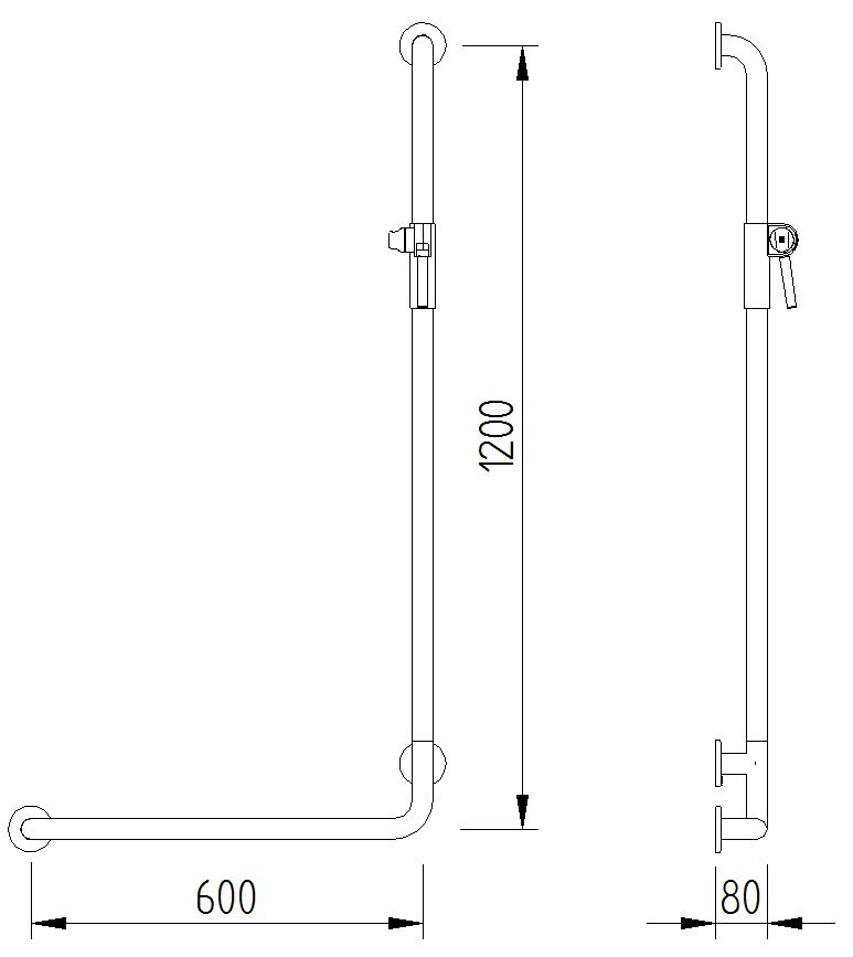 Skizze - Duschhandlauf 90° mit Brausehalter - Serie Concept Pro von Lehnen