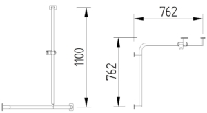 Skizze - Duschhandlauf 762 x 762 mm mit Brausestange - Serie Evolution von Lehnen