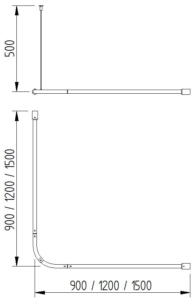 Skizze - Eck-Vorhangstange mit einer Deckenabhängung- Serie Funktion von Lehnen