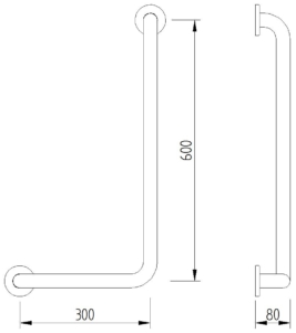 Skizze - Winkelgriff 90°, Ausführung rechts, 600 x 300 mm - Serie Concept Pro von Lehnen