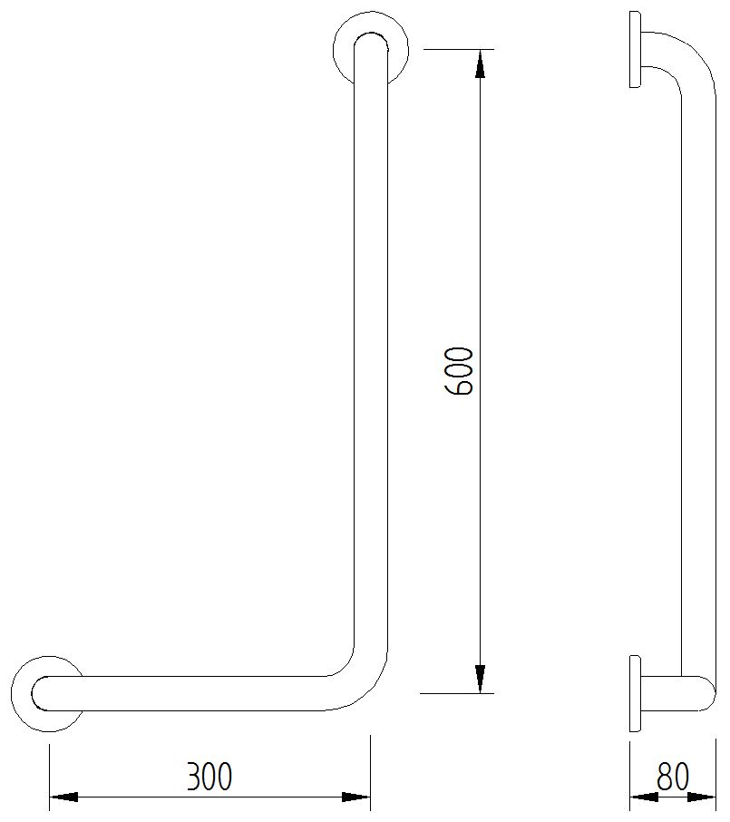 Skizze - Winkelgriff 90°, Ausführung rechts, 600 x 300 mm - Serie Concept Pro von Lehnen
