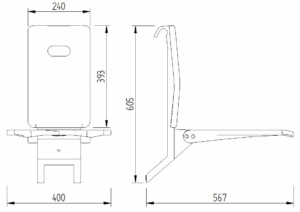 Skizze - DuschsitzPlus zum Einhängen an einen Duschhandlauf - Serie Funktion von Lehnen