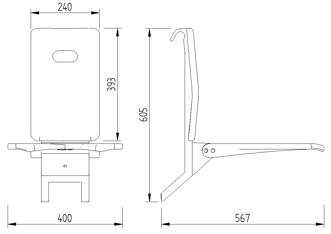 Skizze - DuschsitzPlus zum Einhängen an einen Duschhandlauf - Serie Funktion von Lehnen