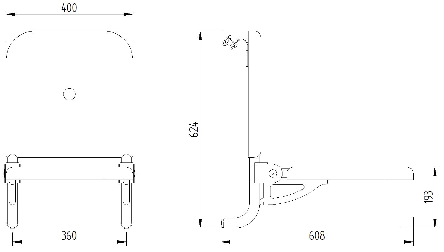 Skizze - Duschsitz zum Einhängen mit Rückenlehne - Serie Concept Pro von Lehnen