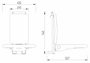 Skizze - Duschsitz zum Einhängen mit Rückenlehne - Serie Evolution von Lehnen